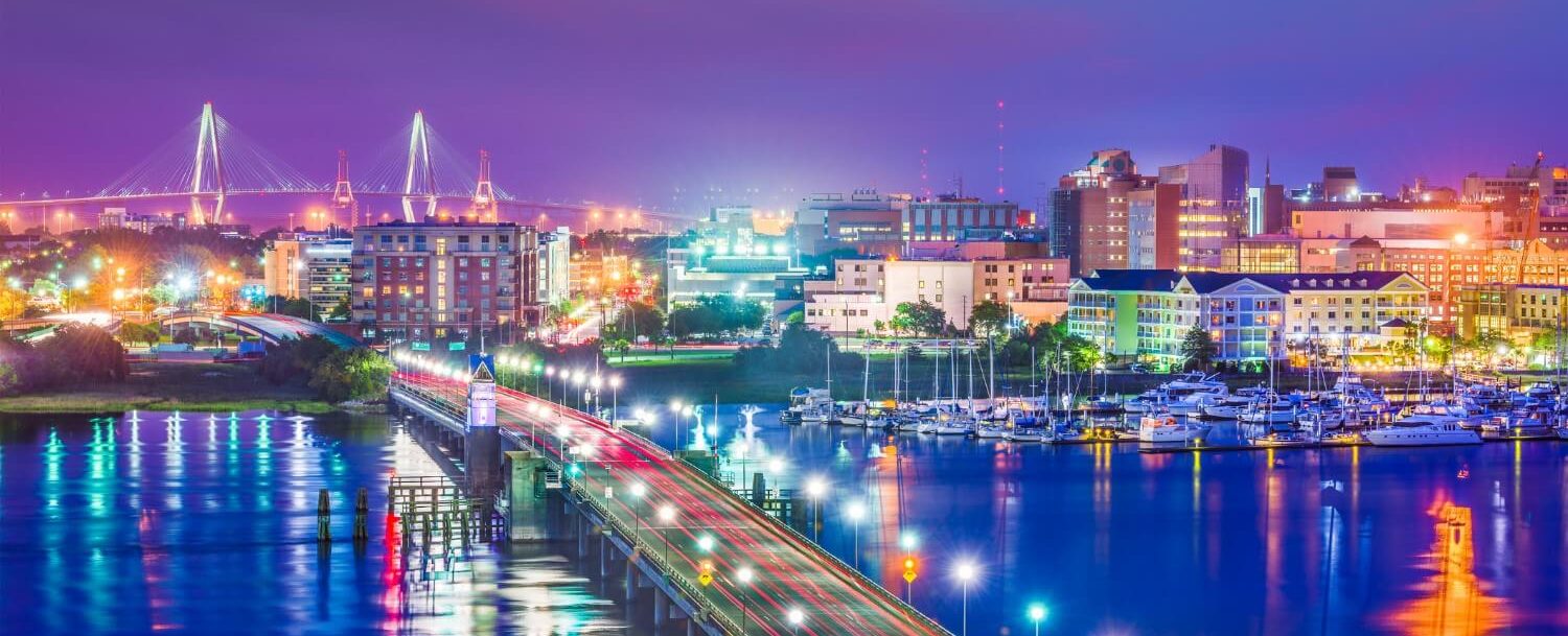 charleston sc at night cityscape