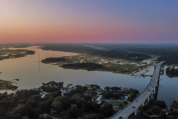 Aerial view of Johns Island at sunrise