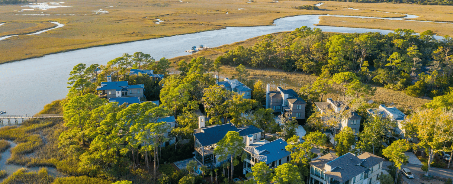 Aerial view of homes at The Pointe Kiawah Island