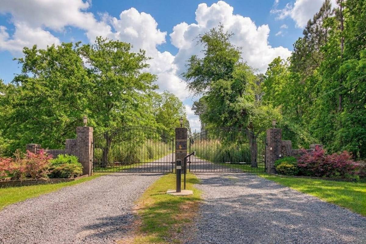 Gated entrance to Archfield Plantation, Meggett SC — private gated community on Oyster House Creek near Charleston