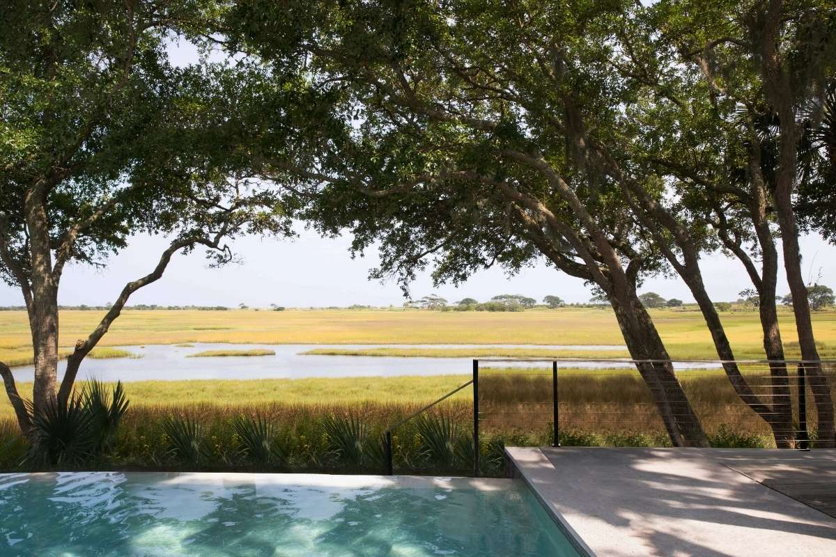 Marsh House infinity pool overlooking the southern marsh at Ocean Park, Kiawah Island