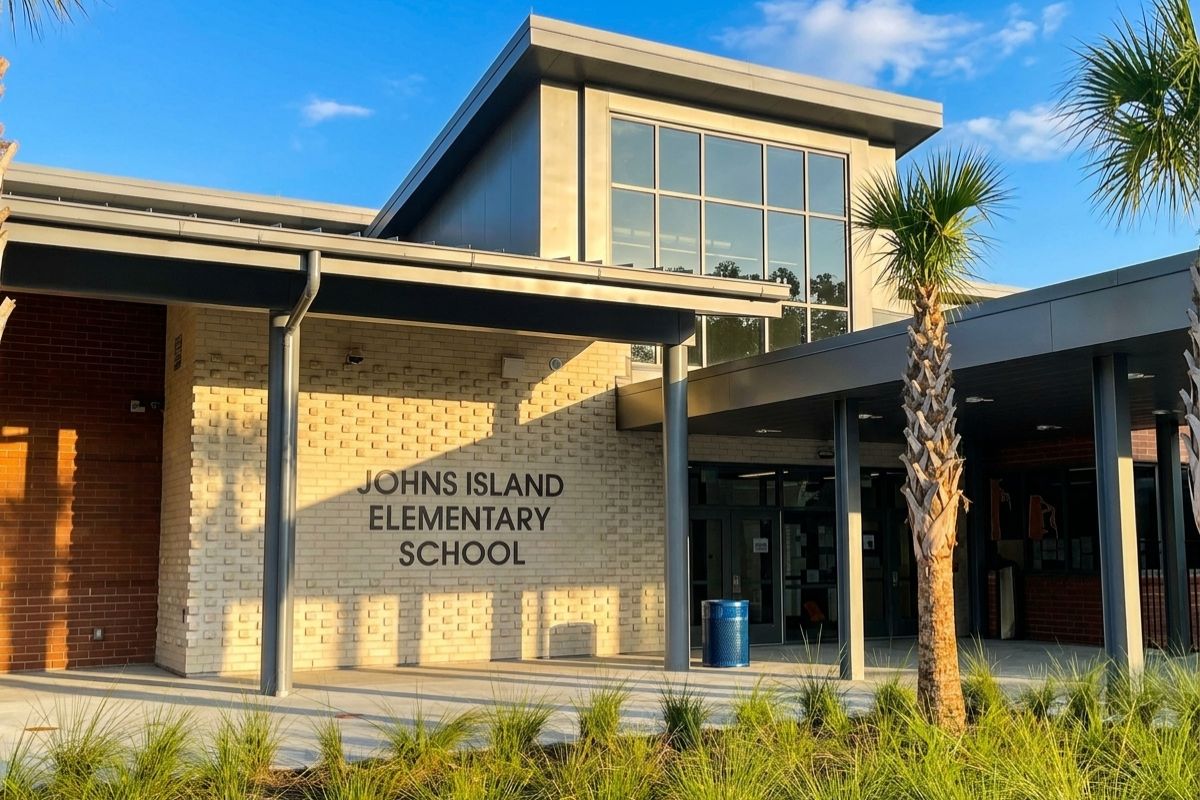 Exterior of the new Johns Island Elementary School, opened August 2025 on Claybrook Street near River Road